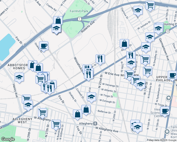 map of restaurants, bars, coffee shops, grocery stores, and more near 2256 Yelland Street in Philadelphia