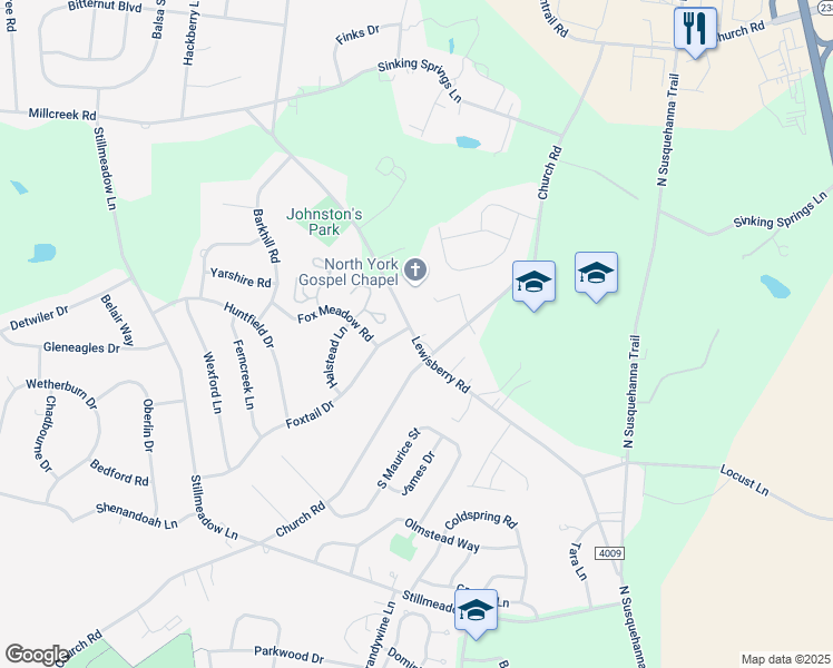 map of restaurants, bars, coffee shops, grocery stores, and more near 2824 Lewisberry Road in York