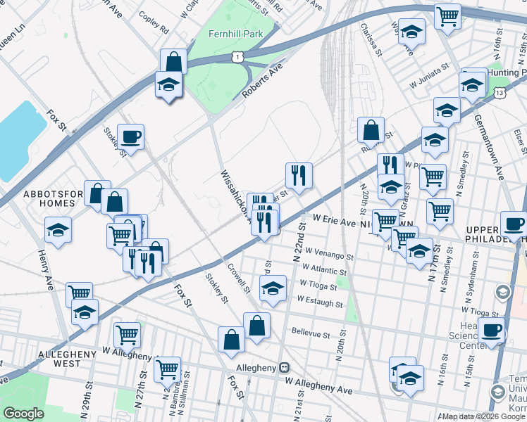 map of restaurants, bars, coffee shops, grocery stores, and more near 2256 Yelland Street in Philadelphia