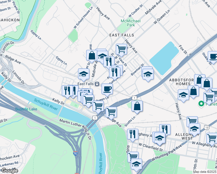 map of restaurants, bars, coffee shops, grocery stores, and more near in Philadelphia