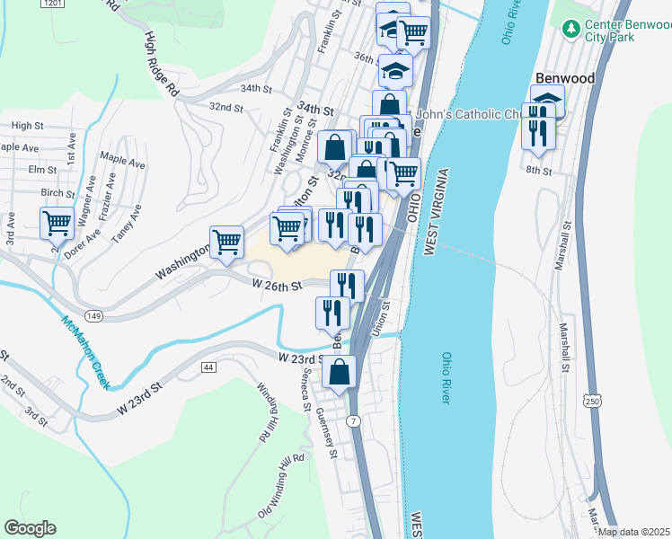 map of restaurants, bars, coffee shops, grocery stores, and more near 400 28th Street in Bellaire
