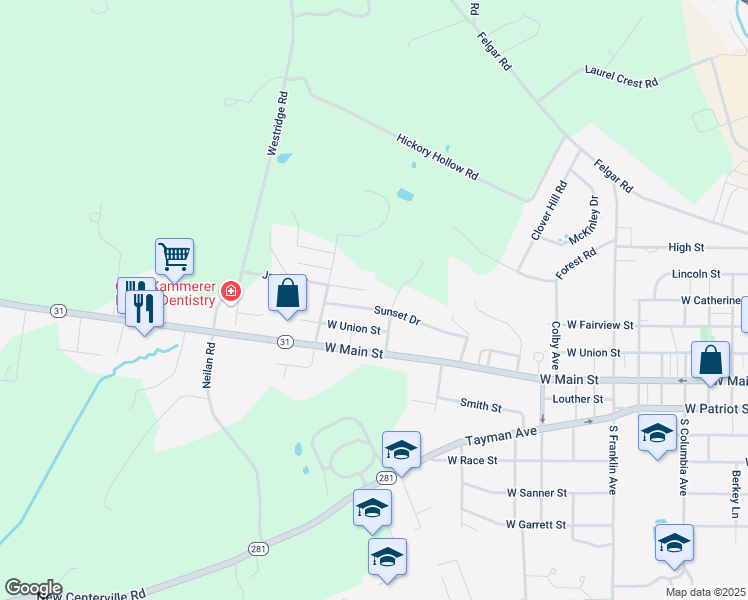 map of restaurants, bars, coffee shops, grocery stores, and more near 1040 Sunset Drive in Somerset