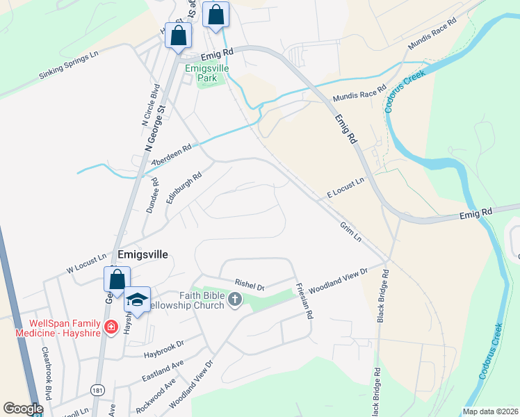 map of restaurants, bars, coffee shops, grocery stores, and more near 805 Woodland View Drive in York