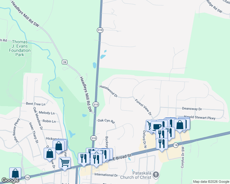 map of restaurants, bars, coffee shops, grocery stores, and more near 1837 Hazelwood Drive in Pataskala