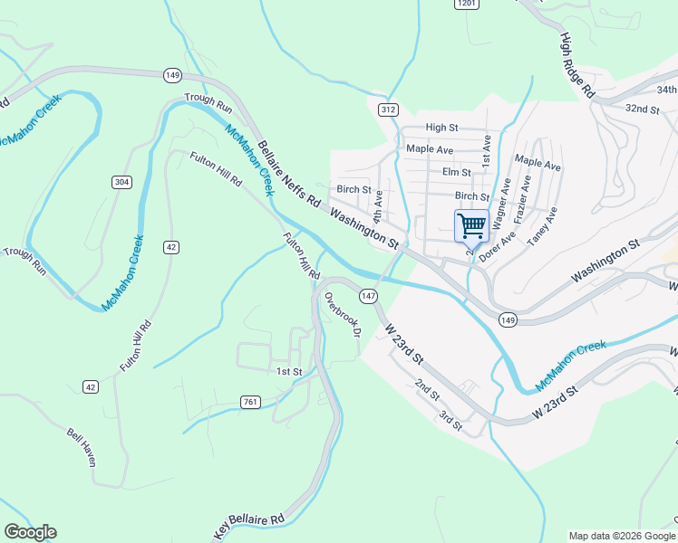 map of restaurants, bars, coffee shops, grocery stores, and more near 64560 Fulton Hill Road in Bellaire