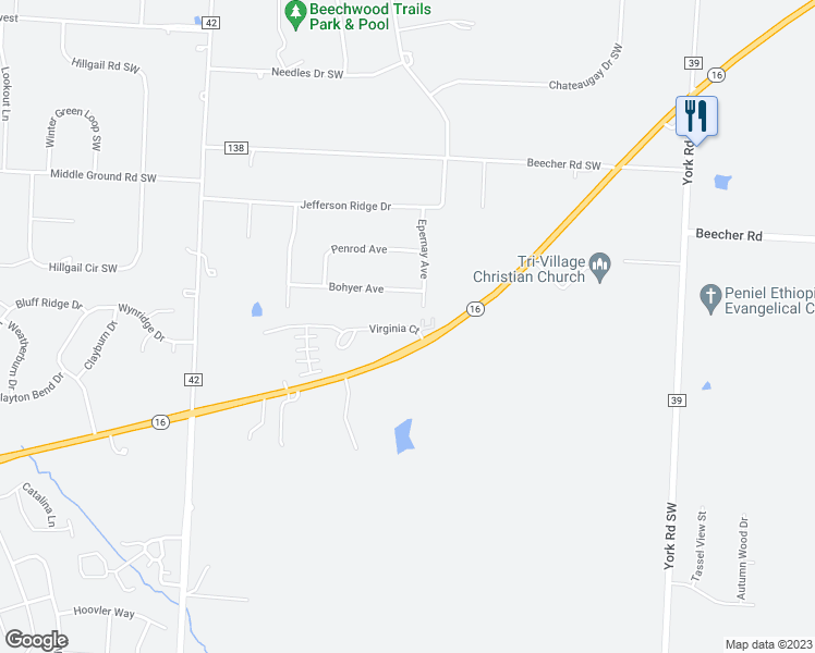 map of restaurants, bars, coffee shops, grocery stores, and more near 341 Virginia Court in Pataskala