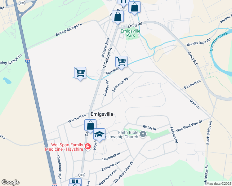 map of restaurants, bars, coffee shops, grocery stores, and more near 207 East Locust Lane in York