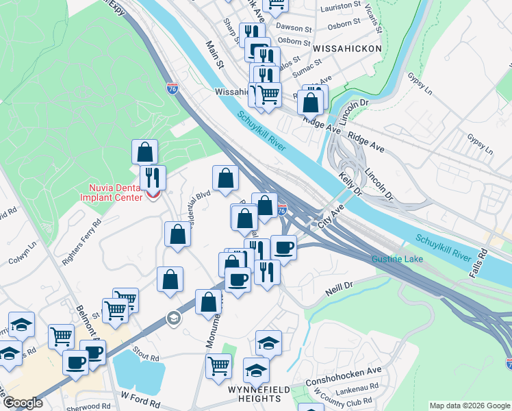 map of restaurants, bars, coffee shops, grocery stores, and more near 9 Presidential Boulevard in Bala Cynwyd