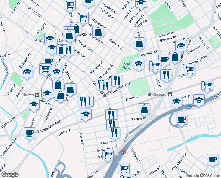 map of restaurants, bars, coffee shops, grocery stores, and more near 2066 Wilmot Street in Philadelphia