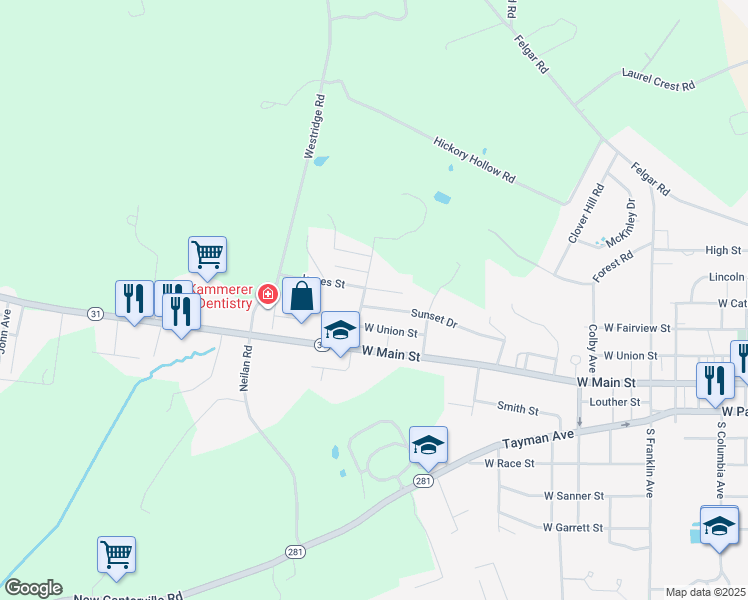 map of restaurants, bars, coffee shops, grocery stores, and more near 1082 Sunset Drive in Somerset