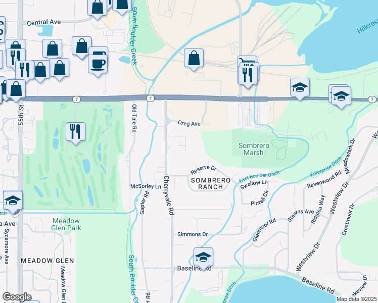 map of restaurants, bars, coffee shops, grocery stores, and more near 1404 Wonderview Court in Boulder