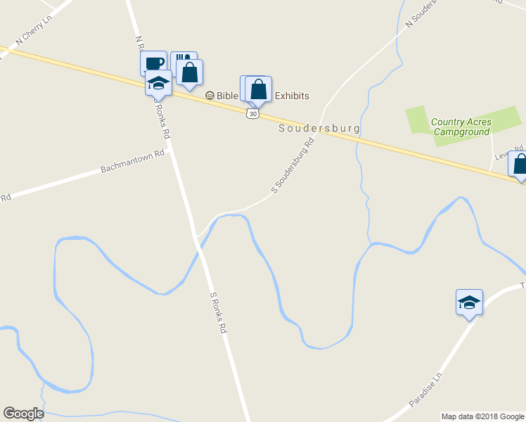 map of restaurants, bars, coffee shops, grocery stores, and more near 53 South Soudersburg Road in Ronks