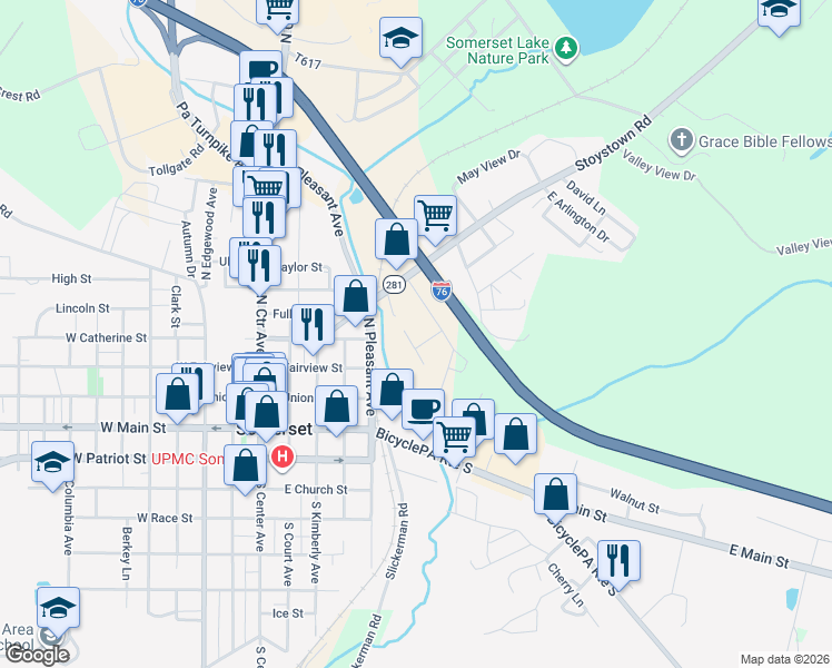 map of restaurants, bars, coffee shops, grocery stores, and more near 146 Alice Street in Somerset