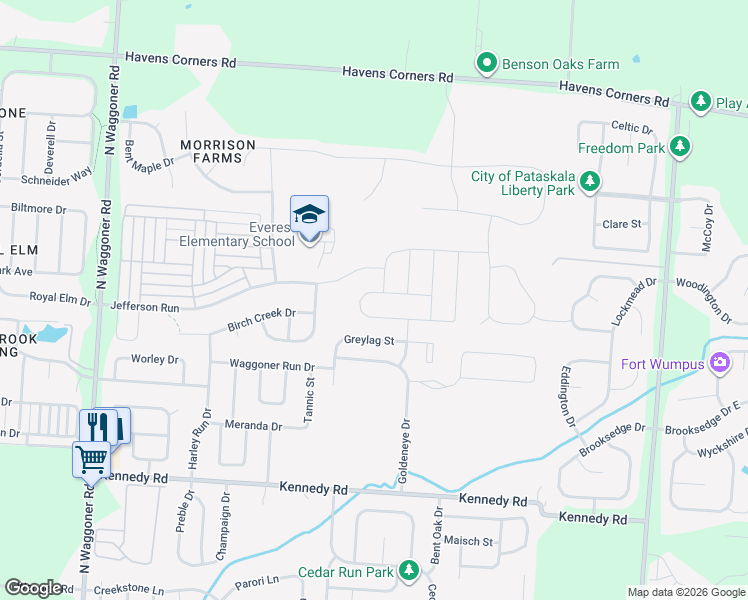 map of restaurants, bars, coffee shops, grocery stores, and more near 8656 Conestoga Valley Drive in Blacklick