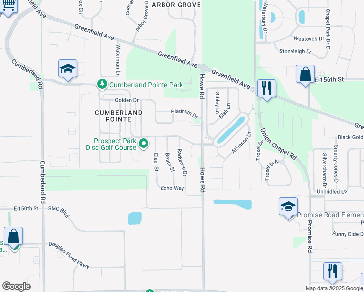 map of restaurants, bars, coffee shops, grocery stores, and more near 15308 Radiance Drive in Noblesville