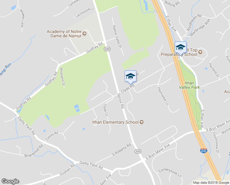 map of restaurants, bars, coffee shops, grocery stores, and more near 702 Hamilton Road in Bryn Mawr