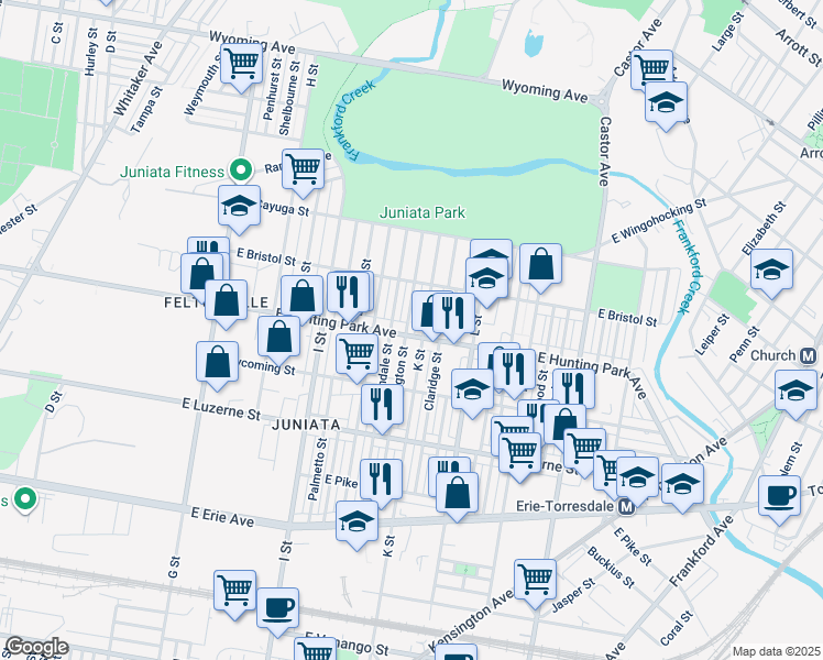 map of restaurants, bars, coffee shops, grocery stores, and more near 4201 Bennington Street in Philadelphia