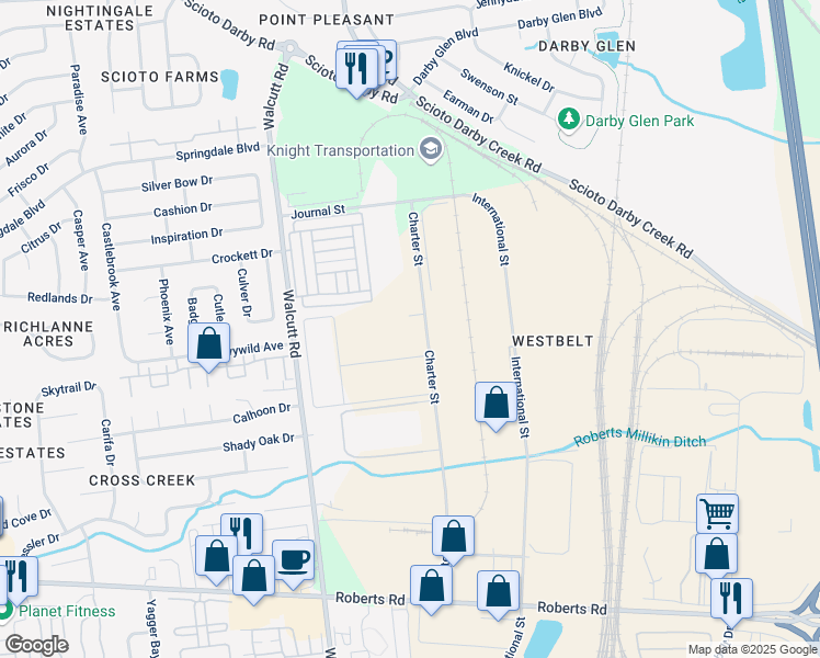 map of restaurants, bars, coffee shops, grocery stores, and more near 2865 Charter Street in Columbus