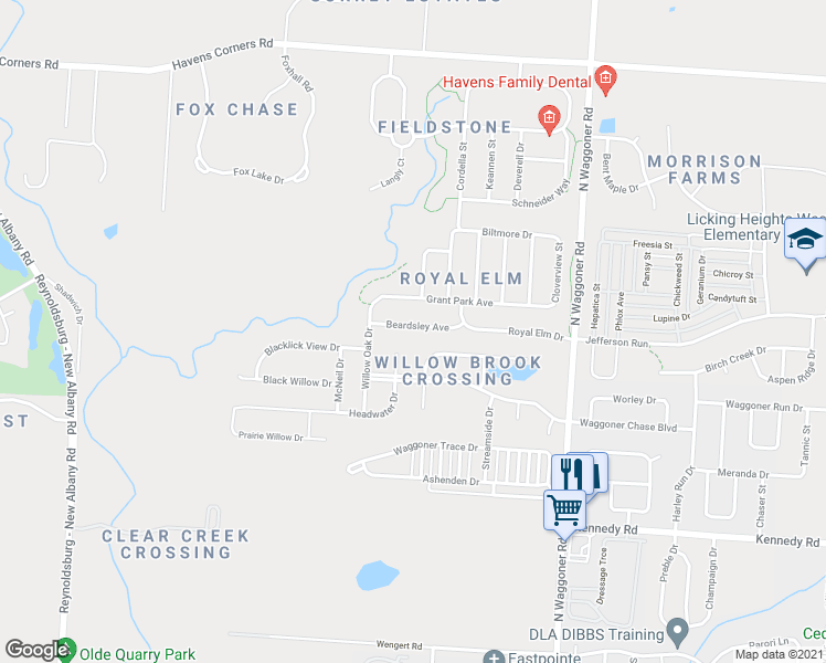 map of restaurants, bars, coffee shops, grocery stores, and more near 8045 Beardsley Avenue in Blacklick