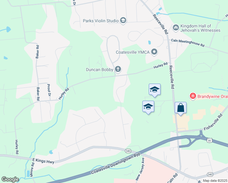 map of restaurants, bars, coffee shops, grocery stores, and more near 40 Schoolhouse Lane in Chester County