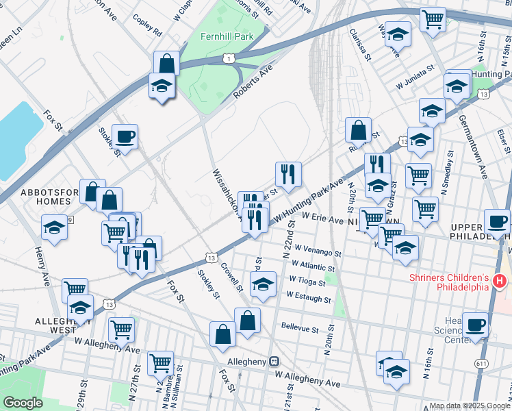 map of restaurants, bars, coffee shops, grocery stores, and more near 2266 Ruffner Street in Philadelphia