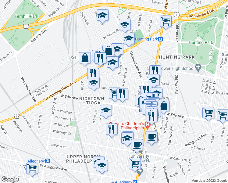map of restaurants, bars, coffee shops, grocery stores, and more near 3758 Pulaski Avenue in Philadelphia