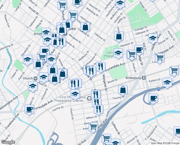 map of restaurants, bars, coffee shops, grocery stores, and more near in Philadelphia