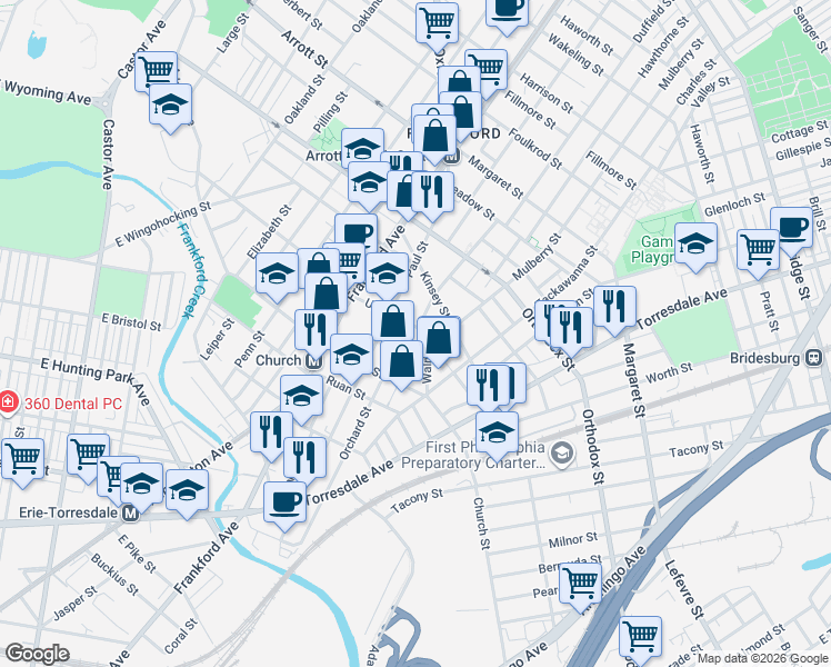 map of restaurants, bars, coffee shops, grocery stores, and more near 4357 Orchard Street in Philadelphia