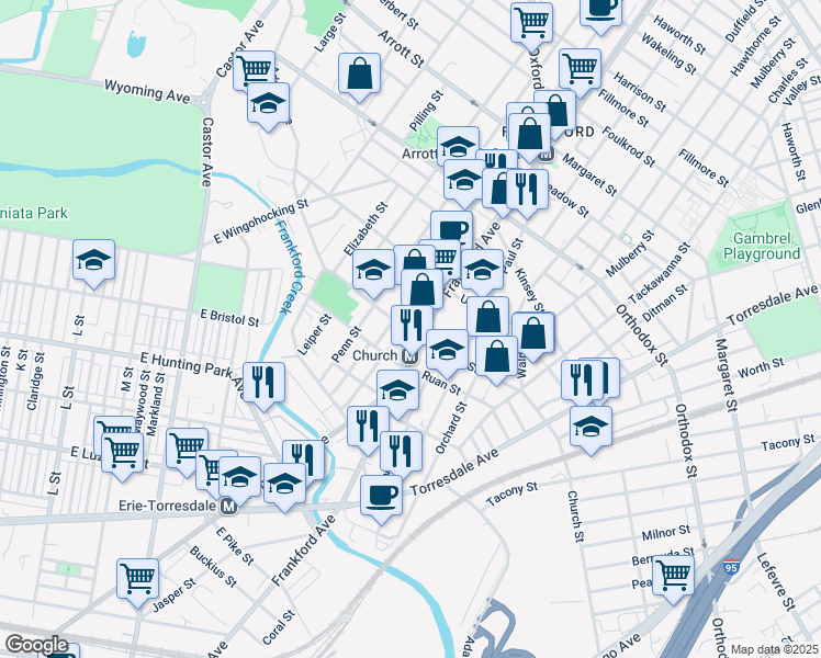 map of restaurants, bars, coffee shops, grocery stores, and more near in Philadelphia