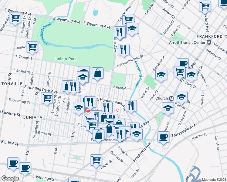 map of restaurants, bars, coffee shops, grocery stores, and more near in Philadelphia