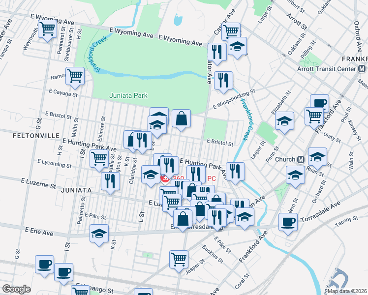 map of restaurants, bars, coffee shops, grocery stores, and more near 4223 Maywood Street in Philadelphia