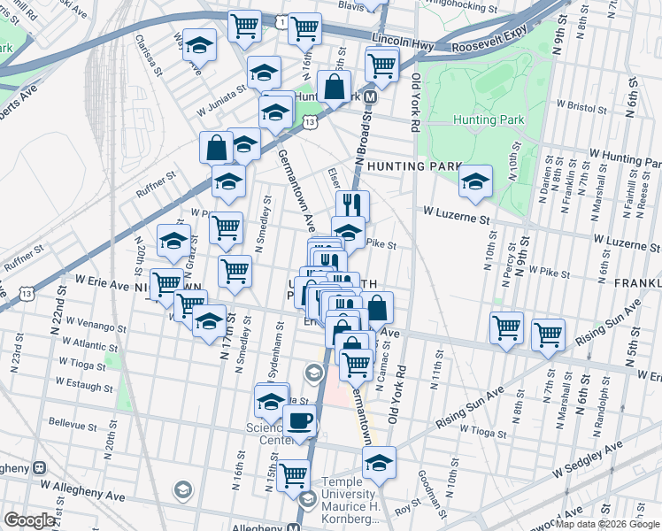 map of restaurants, bars, coffee shops, grocery stores, and more near in Philadelphia