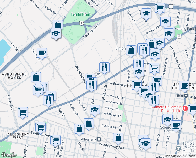 map of restaurants, bars, coffee shops, grocery stores, and more near 2215 West Hunting Park Avenue in Philadelphia