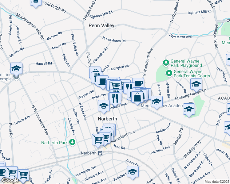 map of restaurants, bars, coffee shops, grocery stores, and more near in Montgomery County