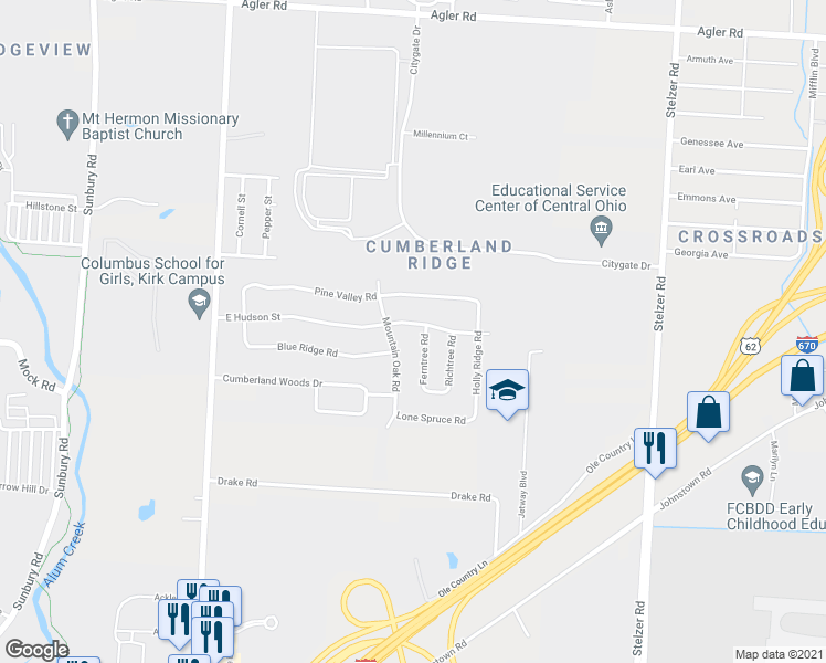 map of restaurants, bars, coffee shops, grocery stores, and more near 1899 Ferntree Road in Columbus