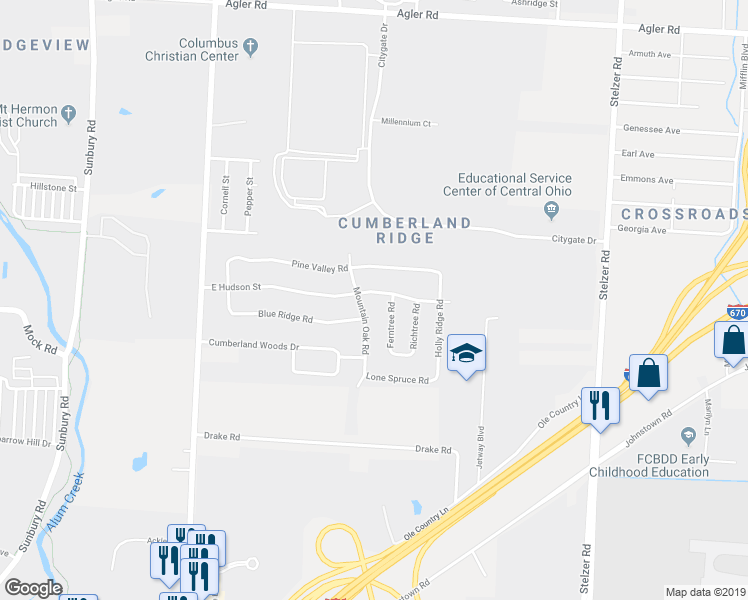 map of restaurants, bars, coffee shops, grocery stores, and more near 1899 Ferntree Road in Columbus