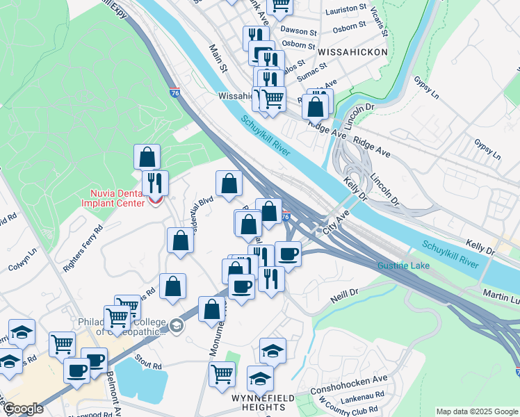 map of restaurants, bars, coffee shops, grocery stores, and more near 9 Presidential Boulevard in Bala Cynwyd