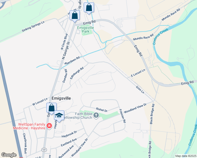 map of restaurants, bars, coffee shops, grocery stores, and more near 672 Rishel Drive in York
