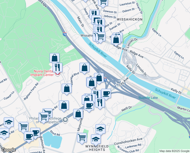 map of restaurants, bars, coffee shops, grocery stores, and more near 9 Presidential Boulevard in Bala Cynwyd
