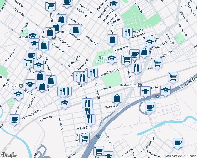 map of restaurants, bars, coffee shops, grocery stores, and more near 4719 Torresdale Avenue in Philadelphia