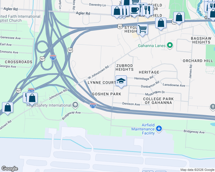 map of restaurants, bars, coffee shops, grocery stores, and more near 473 Diven Lane in Gahanna