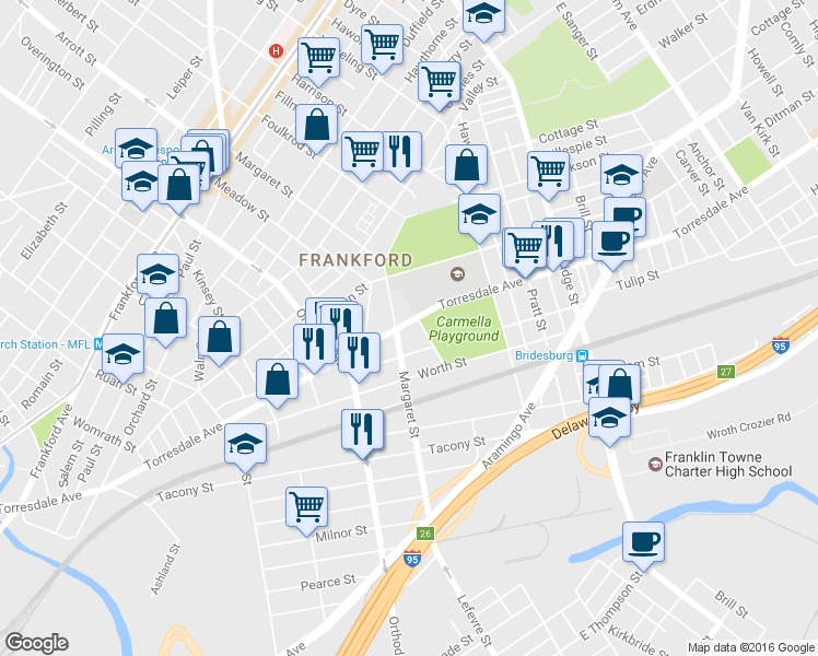 map of restaurants, bars, coffee shops, grocery stores, and more near 4719 Torresdale Avenue in Philadelphia