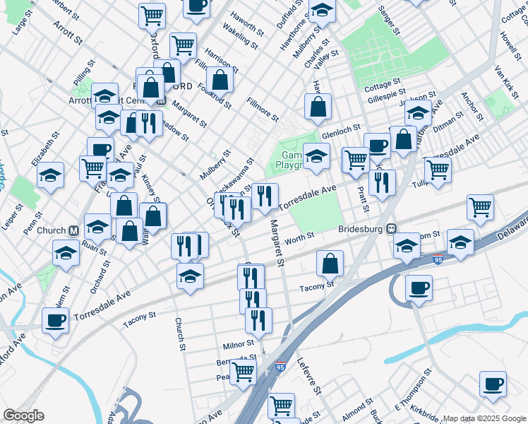 map of restaurants, bars, coffee shops, grocery stores, and more near 4658 Torresdale Avenue in Philadelphia