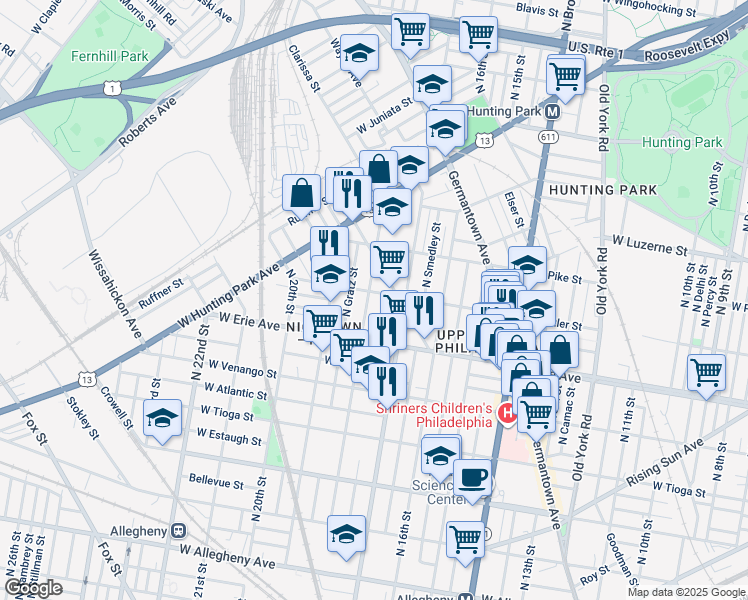 map of restaurants, bars, coffee shops, grocery stores, and more near 3757 North 18th Street in Philadelphia