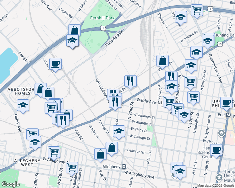 map of restaurants, bars, coffee shops, grocery stores, and more near 2256 Yelland Street in Philadelphia