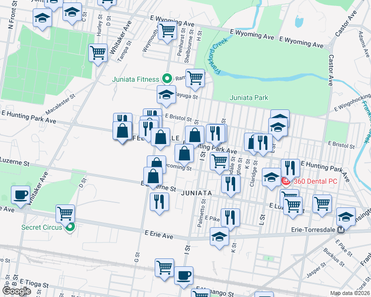 map of restaurants, bars, coffee shops, grocery stores, and more near 900 East Hunting Park Avenue in Philadelphia