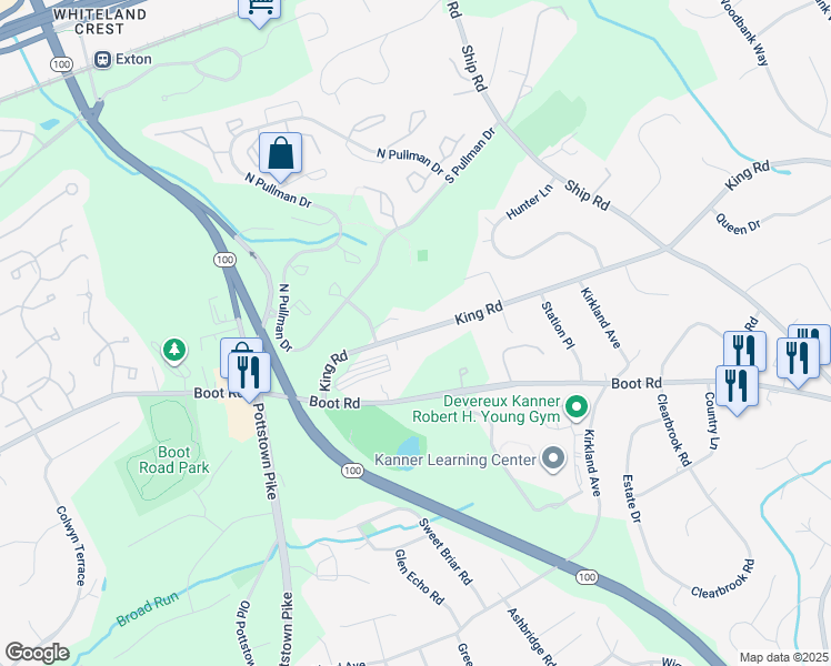 map of restaurants, bars, coffee shops, grocery stores, and more near 276 King Road in West Chester