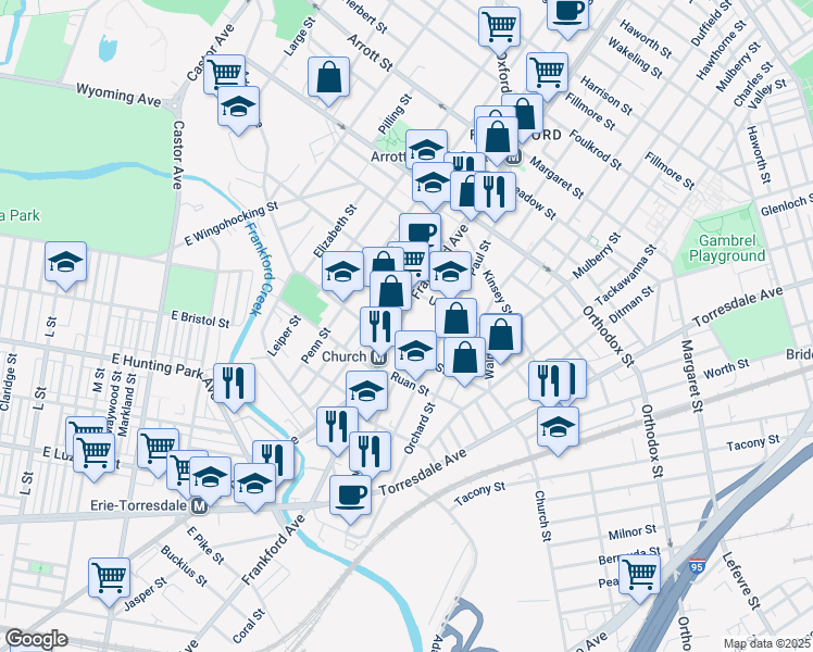 map of restaurants, bars, coffee shops, grocery stores, and more near in Philadelphia