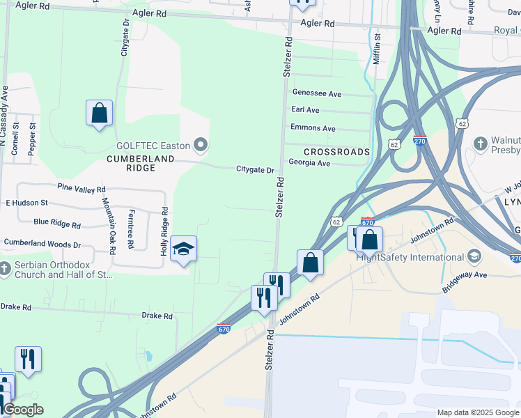 map of restaurants, bars, coffee shops, grocery stores, and more near 1905 Stelzer Road in Columbus