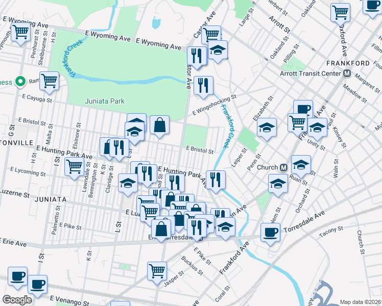 map of restaurants, bars, coffee shops, grocery stores, and more near in Philadelphia